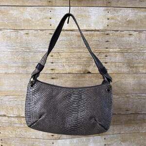 Donald J Pliner Metallic Cobra Handbag Pewter Black Leather Y2K Purse